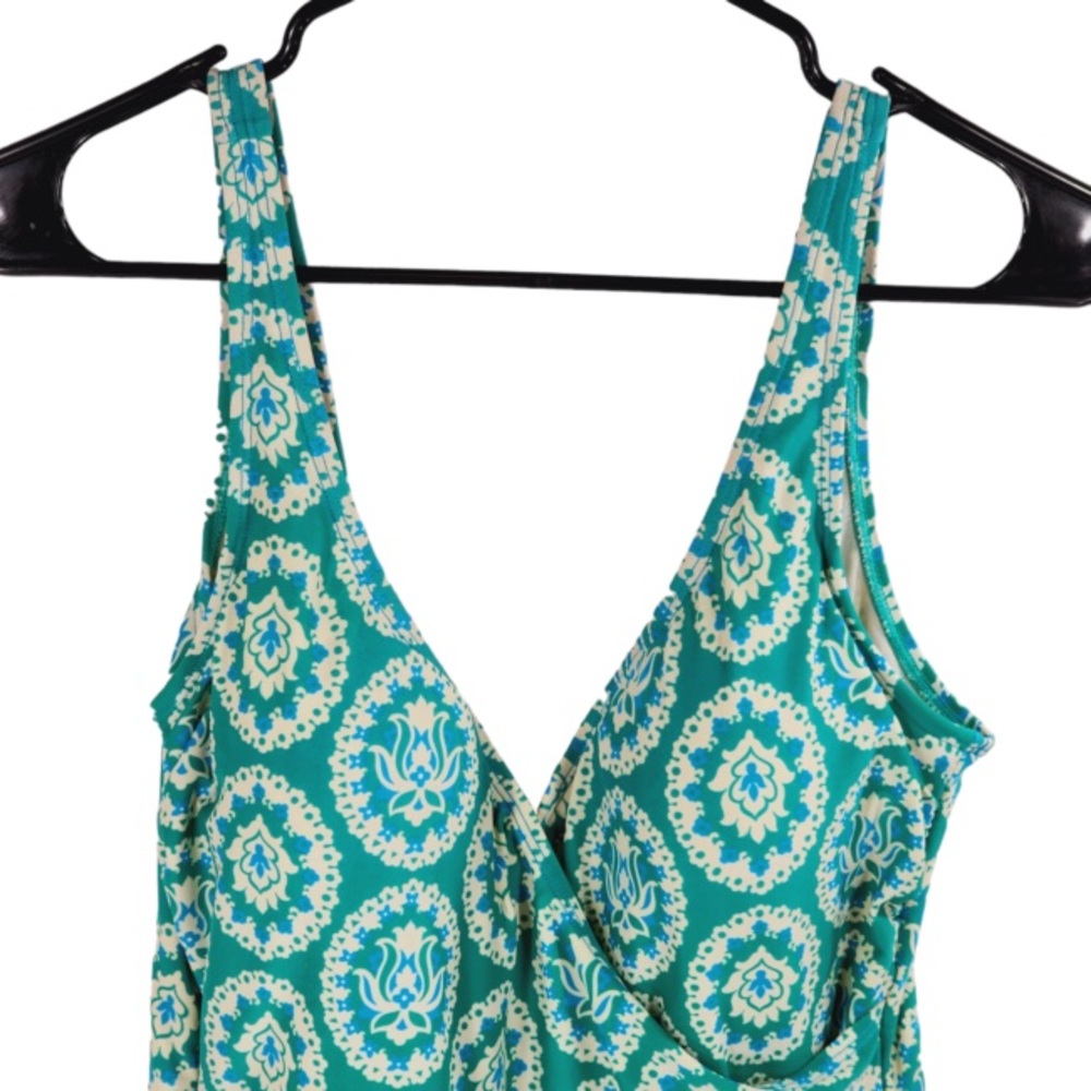 Boden Wrap Front One Piece SwimSuit sz 12 Women Teal Blue Green Floral - Picture 3 of 8
